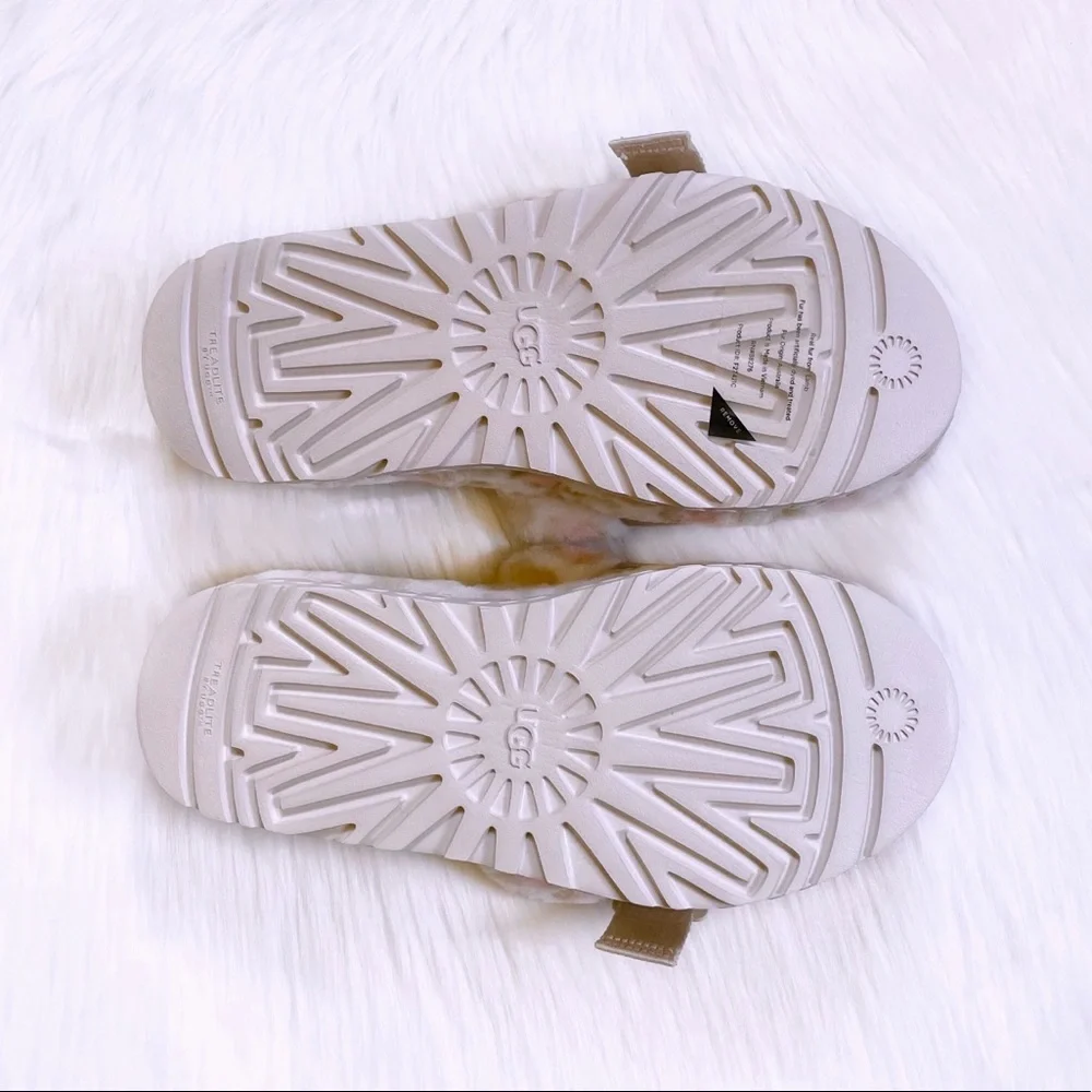 UGG Fluffita Panther Print Sheepskin Platform Slides In White - Picture 7 of 8